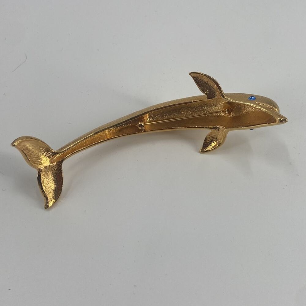 Vintage huge gold tone dolphin brooch - Picture 2 of 5